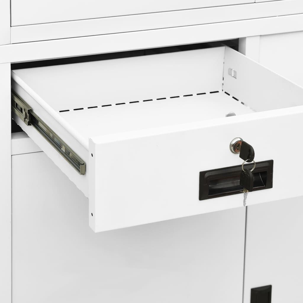 vidaXL Ντουλάπα Γραφείου Λευκή 90 x 40 x 180 εκ Ατσάλι / Ψημένο Γυαλί