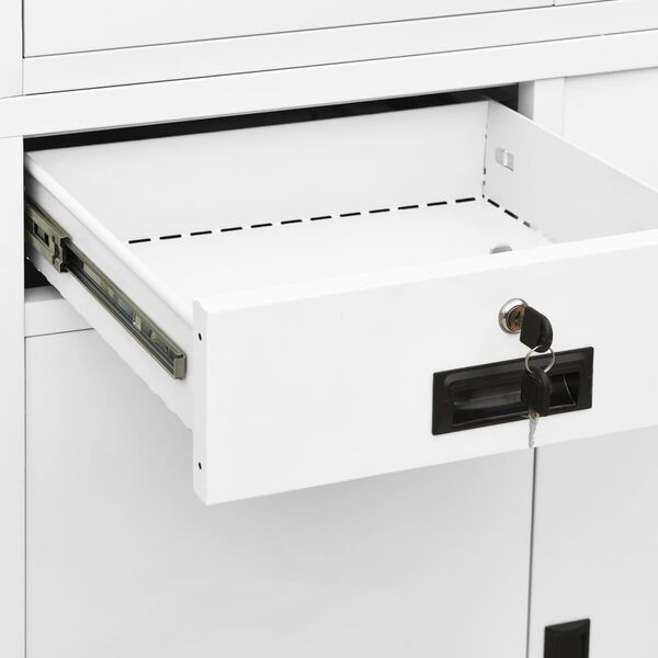 vidaXL Ντουλάπα Γραφείου Λευκή 90 x 40 x 180 εκ Ατσάλι / Ψημένο Γυαλί