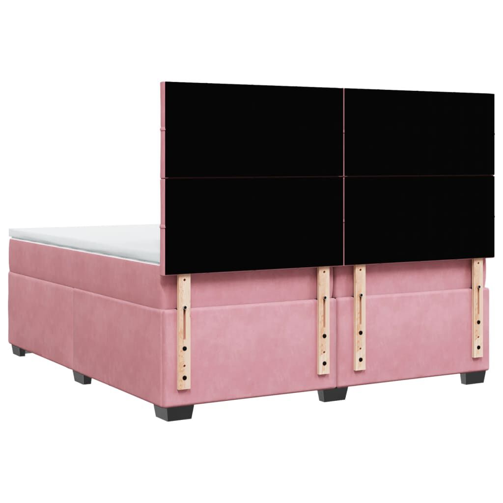 vidaXL Κρεβάτι Boxspring με Στρώμα Ροζ 200x200 εκ. Βελούδινο