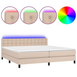 vidaXL Κρεβάτι Boxspring Στρώμα&LED Καπουτσίνο 200x200 εκ. Συνθ. Δέρμα