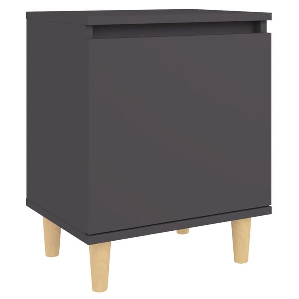 vidaXL Κομοδίνο Γκρι 40 x 30 x 50 εκ. Μασίφ Ξύλινα Πόδια