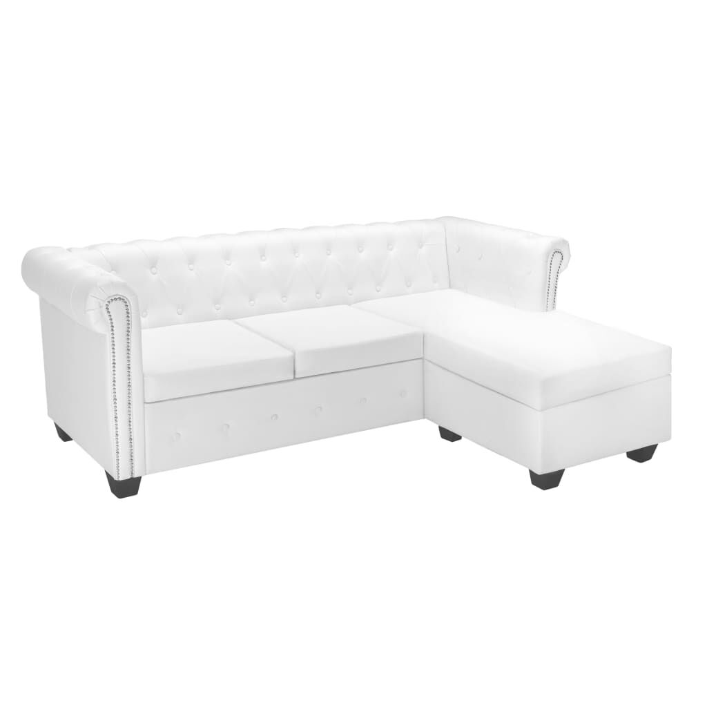 vidaXL Καναπές Γωνιακός Chesterfield Λευκός από Συνθετικό Δέρμα