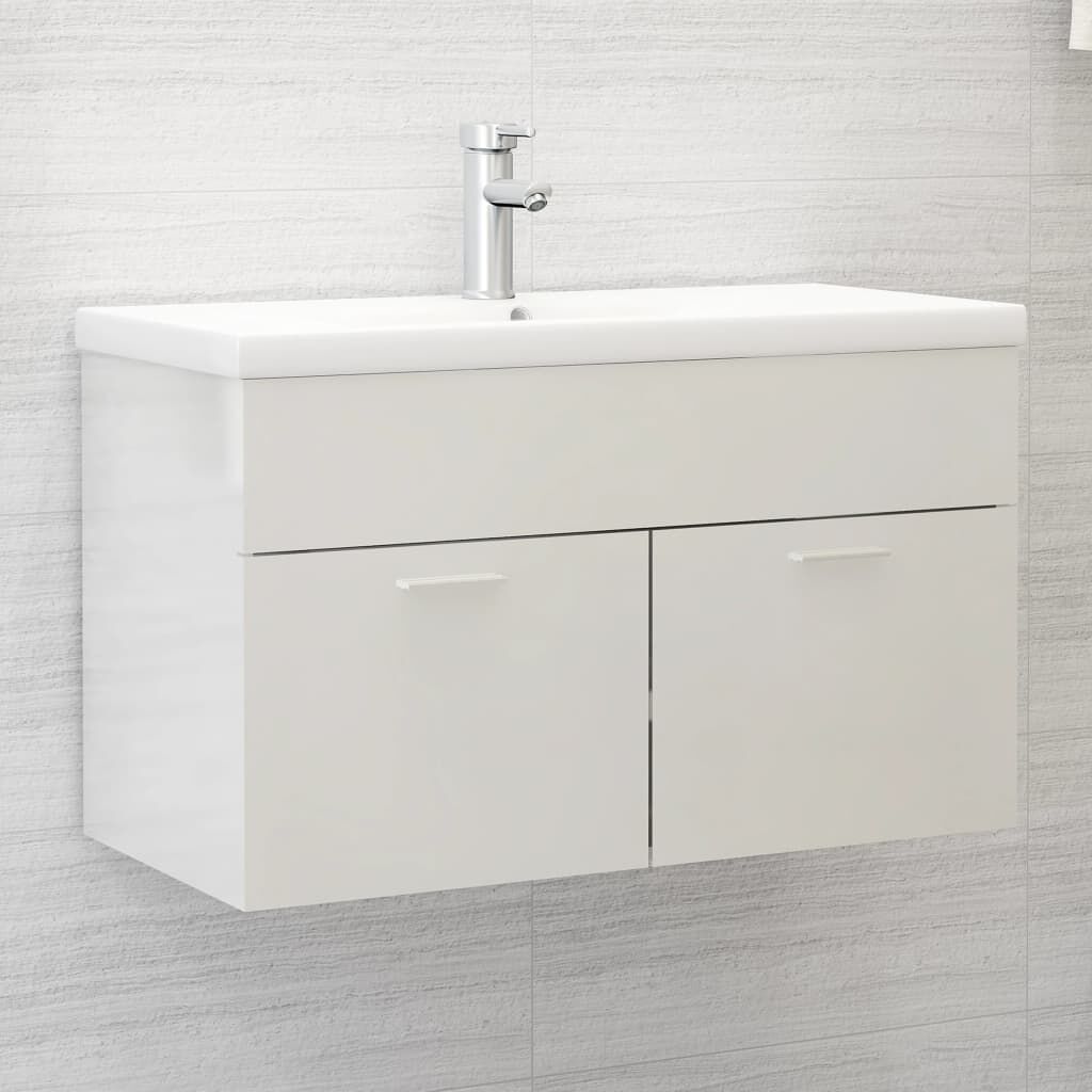 vidaXL Ντουλάπι Νιπτήρα Γυαλιστερό Λευκό 80x38,5x46 εκ. από Επεξ. Ξύλο