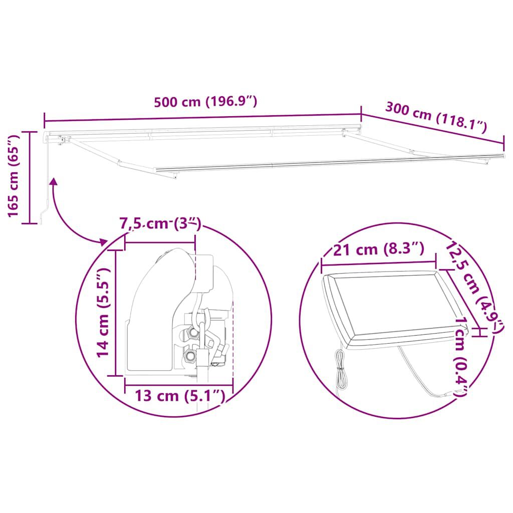 vidaXL Τέντα Πτυσσόμενη Χειροκίνητη με LED Ανθρακί / Λευκή 500x300 εκ.