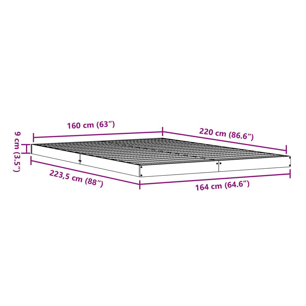 vidaXL Κρεβάτι με Σκελετό Λευκό 160x220 εκ. Σολοί ξύλου πεύκου
