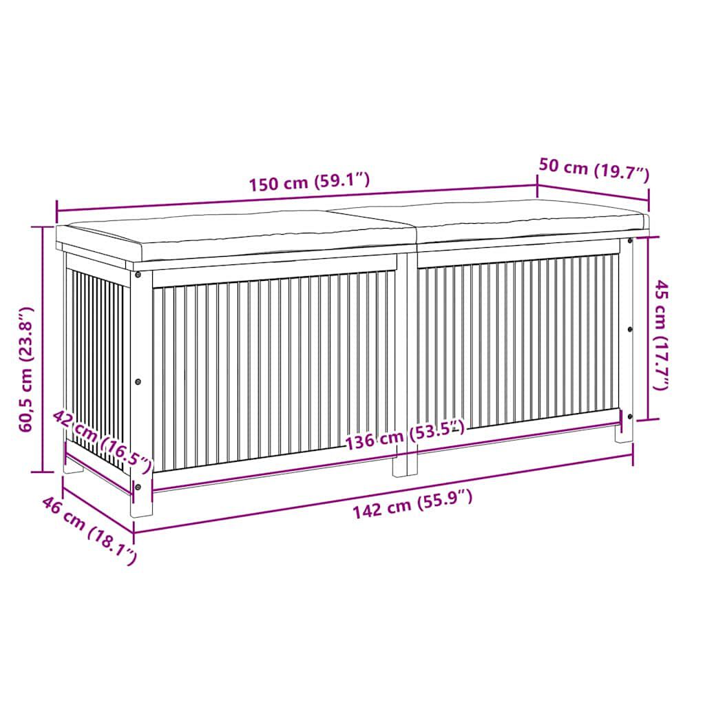vidaXL Κουτί Μαξιλαριών Εξ. Χώρου 150x50x60,5 εκ. Μασίφ Ξύλο Ελάτης