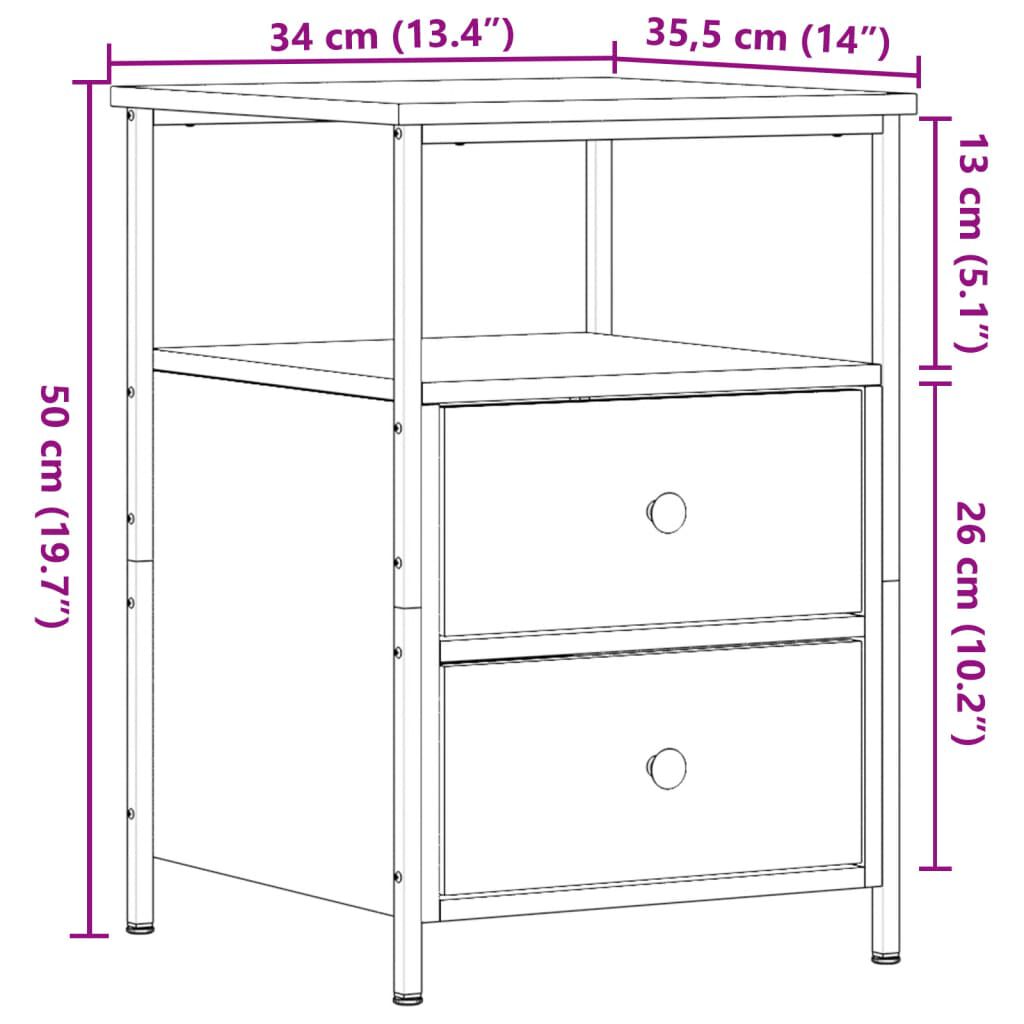 vidaXL Κομοδίνα 2 τεμ. Παλιό ξύλο 34 x 35,5 x 50 εκ Επεξεργασμένο Ξύλο