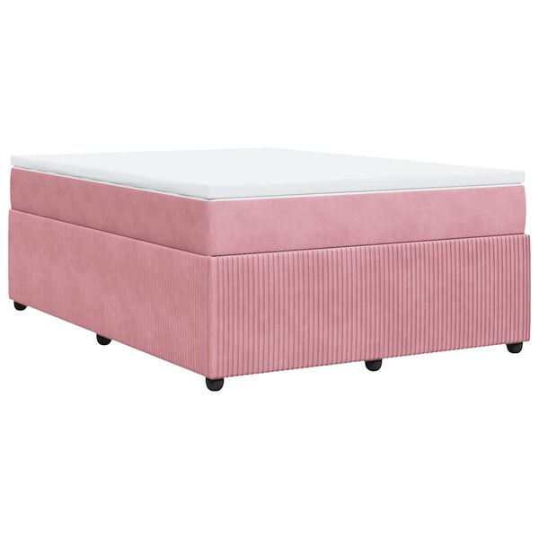 vidaXL Κρεβάτι Boxspring με Στρώμα Ροζ 160x200 εκ. Βελούδινο