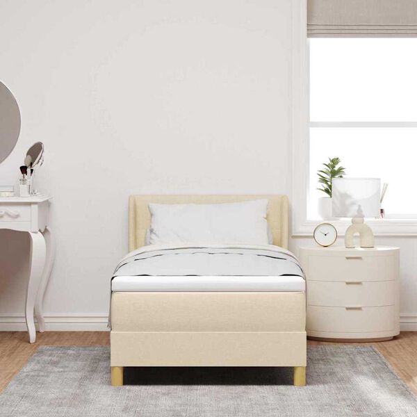 vidaXL Κρεβάτι με Ελατήρια με στρώμα Κρεμ 100 x 200 cm ύφασμα