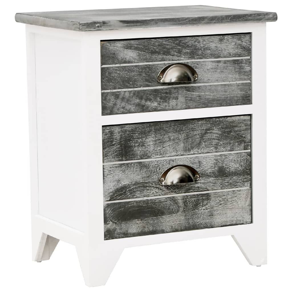 vidaXL Κομοδίνο Γκρι και Λευκό 38 x 28 x 45 εκ. από Ξύλο Παυλώνιας
