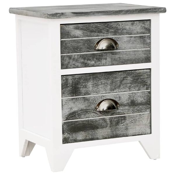 vidaXL Κομοδίνο Γκρι και Λευκό 38 x 28 x 45 εκ. από Ξύλο Παυλώνιας