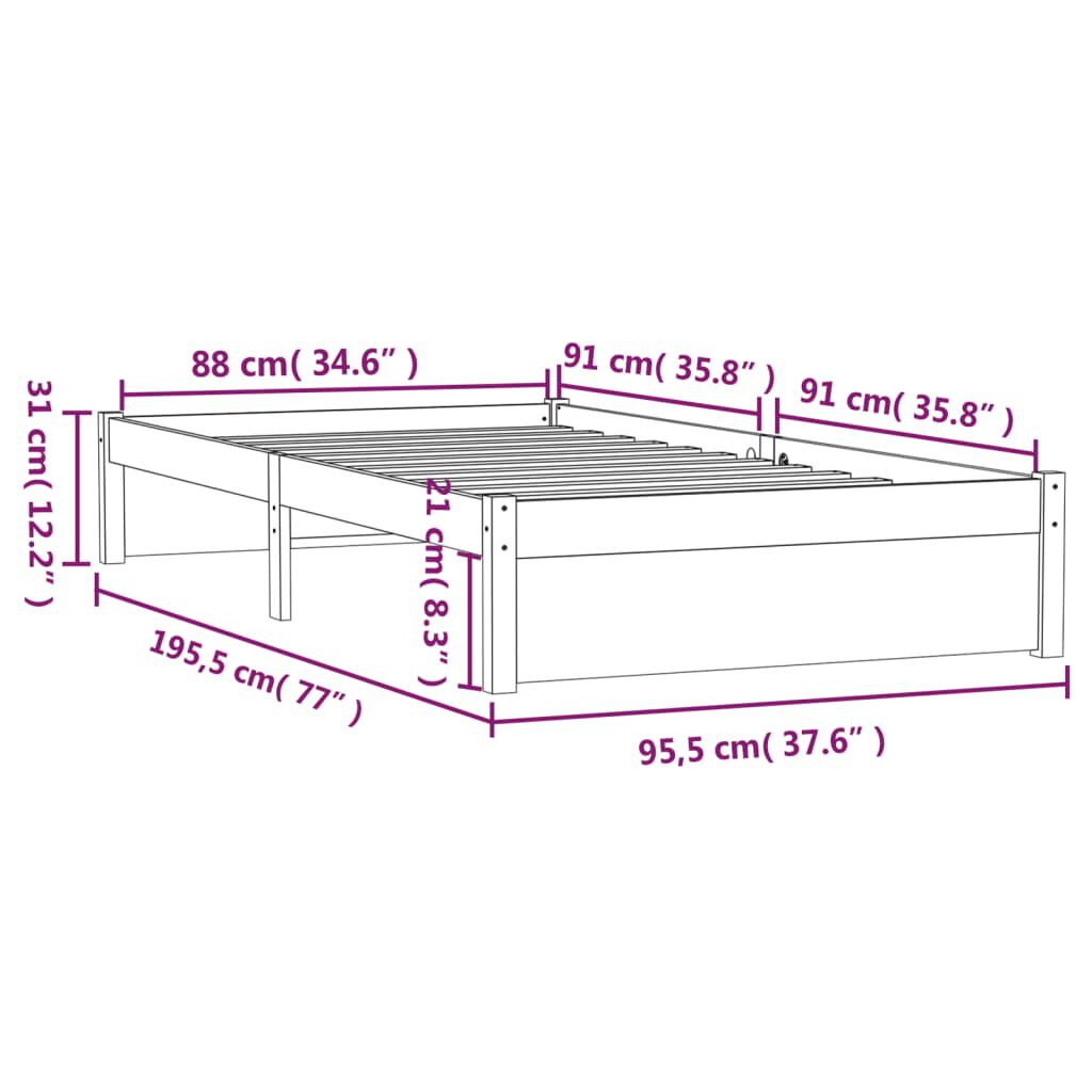 vidaXL Πλαίσιο Κρεβατιού 90 x 190 εκ. από Μασίφ Ξύλο Single
