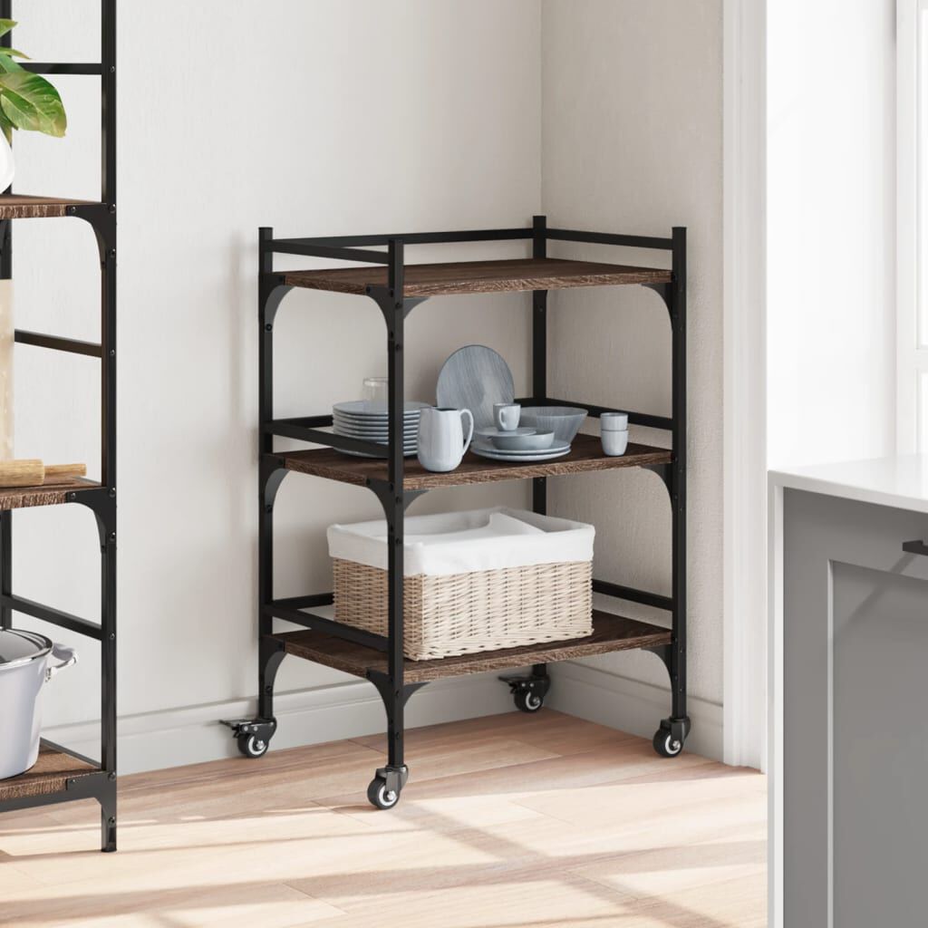 vidaXL Τρόλεϊ Κουζίνας Καφέ Δρυς 50x35x75,5 εκ. από Επεξεργασμένο Ξύλο