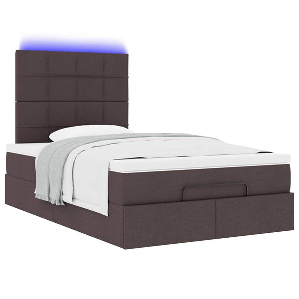 vidaXL Οθωμανικό κρεβάτι με στρώμα & LEDs Σκούρο καφέ 120x200cm Ύφασμα