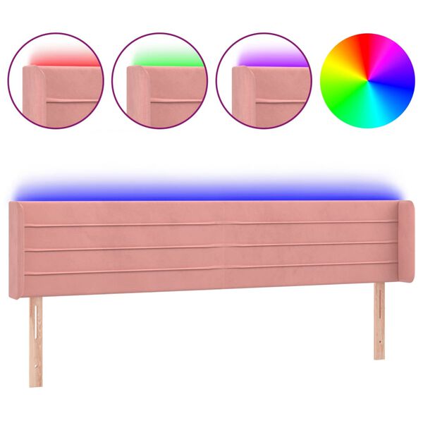 vidaXL Κεφαλάρι Κρεβατιού LED Ροζ 183x16x78/88 εκ. Βελούδινο