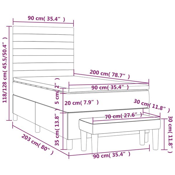 vidaXL Κρεβάτι Boxspring με Στρώμα Σκούρο Μπλε 90x200 εκ. Βελούδινο