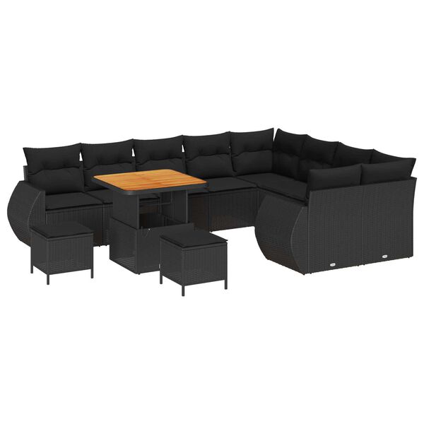 vidaXL Σετ Καναπέ Κήπου 12 pcs Μαύρο συνθετικό ρατάν