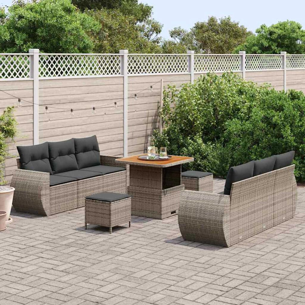 vidaXL Σετ Καναπέ Κήπου με μαξιλάρι 9 pcs Γκρι 80 x 80 x 71 cm