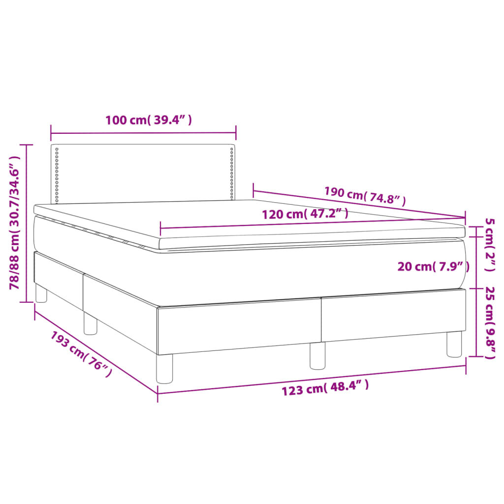vidaXL Κρεβάτι Boxspring με Στρώμα Σκούρο Πράσινο 120x190εκ. Βελούδινο