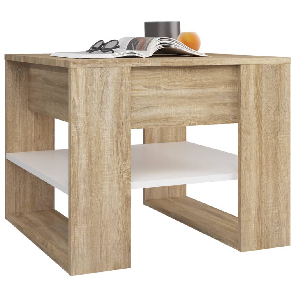 vidaXL Τραπεζάκι Σαλονιού Λευκό & Sonoma Δρυς 55,5x55x45εκ. Επεξ. Ξύλο