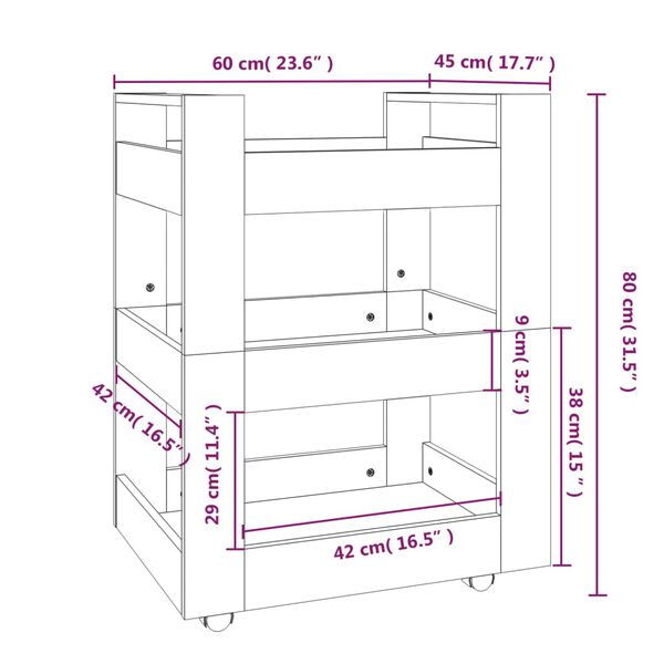 vidaXL Τρόλεϊ Κουζίνας Γκρι Σκυρ. 60x45x80 εκ. από Επεξεργασμένο Ξύλο