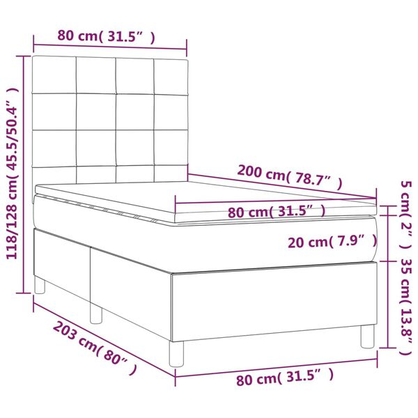 vidaXL Κρεβάτι Boxspring με Στρώμα & LED Μαύρο 80x200 εκ. Βελούδινο