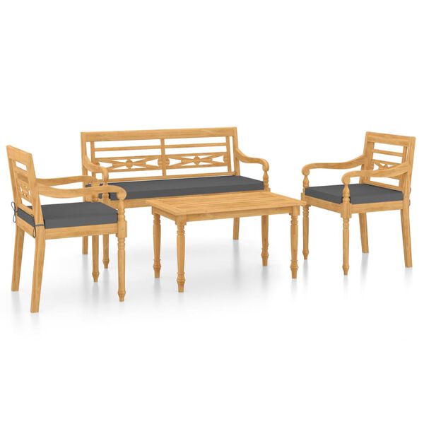 vidaXL Σαλόνι Κήπου Σετ 4 Τεμαχίων Μασίφ Ξύλο Teak με Μαξιλάρια