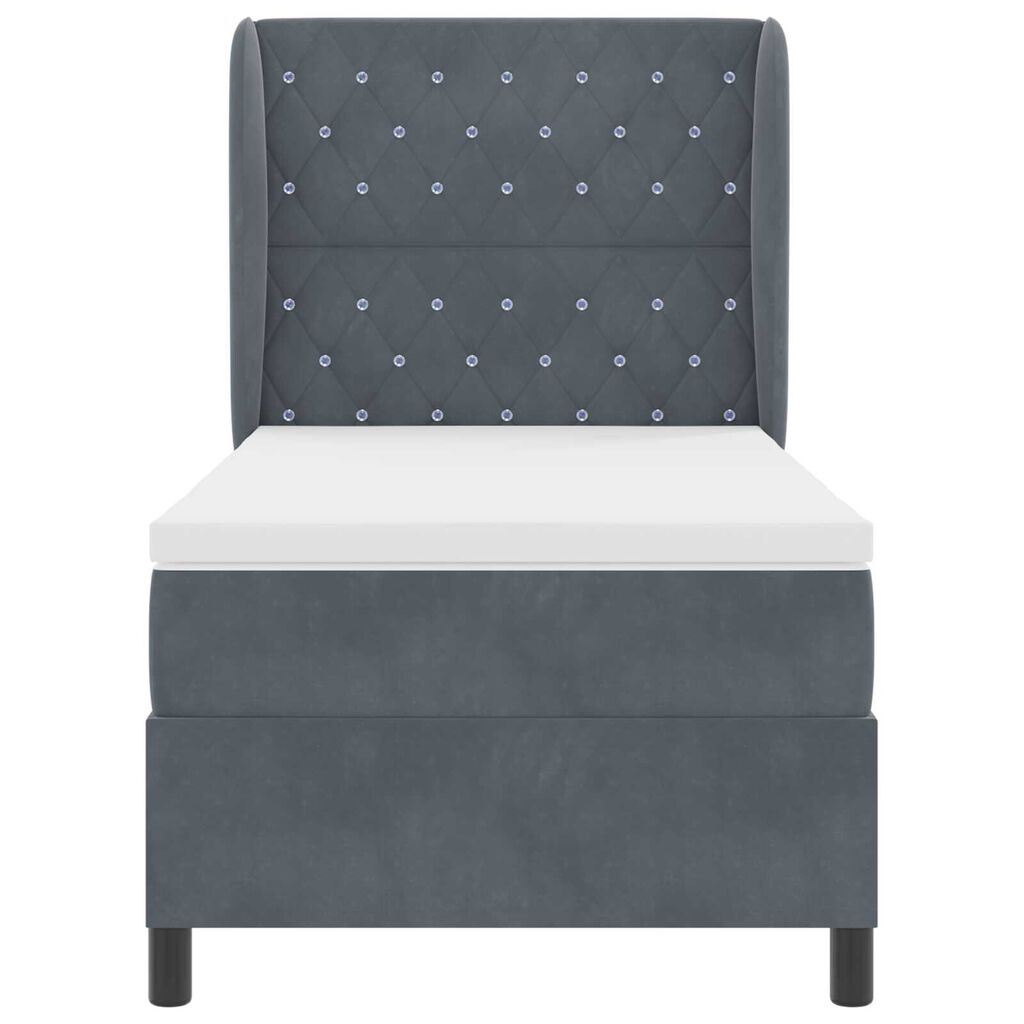 vidaXL Κρεβάτι Box Spring με Στρώμα Σκοτεινό Γκρι 90x190 εκ Βελούδο
