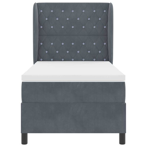 vidaXL Κρεβάτι Box Spring με Στρώμα Σκοτεινό Γκρι 90x190 εκ Βελούδο