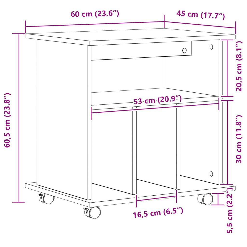 vidaXL Κυλιόμενο Ντουλάπι Μαύρη Δρυς 60x45x55 εκ - Επεξεργασμένο Ξύλο