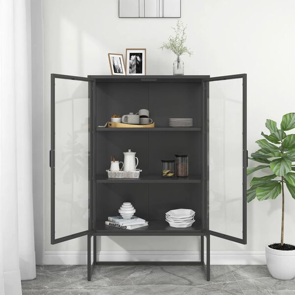 vidaXL Μπουφές Ανθρακί 80 x 35 x 135 εκ. από Ατσάλι και Ψημένο Γυαλί