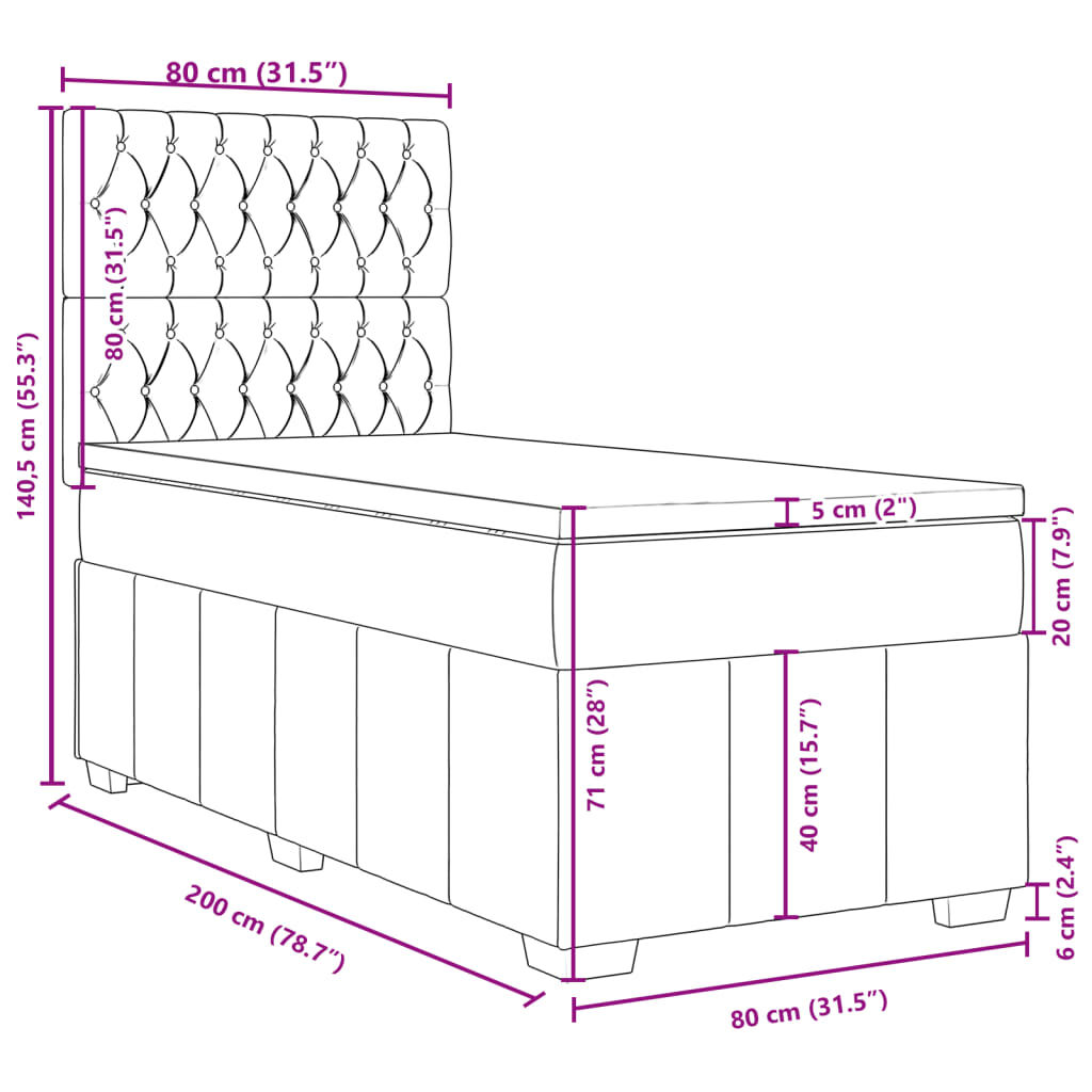 vidaXL Κρεβάτι Boxspring με Στρώμα Μπλε 80x200 εκ. Υφασμάτινο
