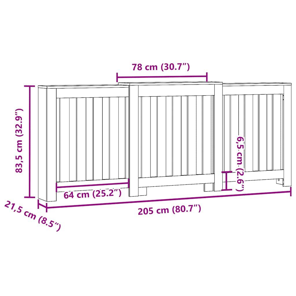 vidaXL Κάλυμμα Καλοριφέρ Λευκό 205x21,5x83,5εκ. από Επεξεργασμένο Ξύλο