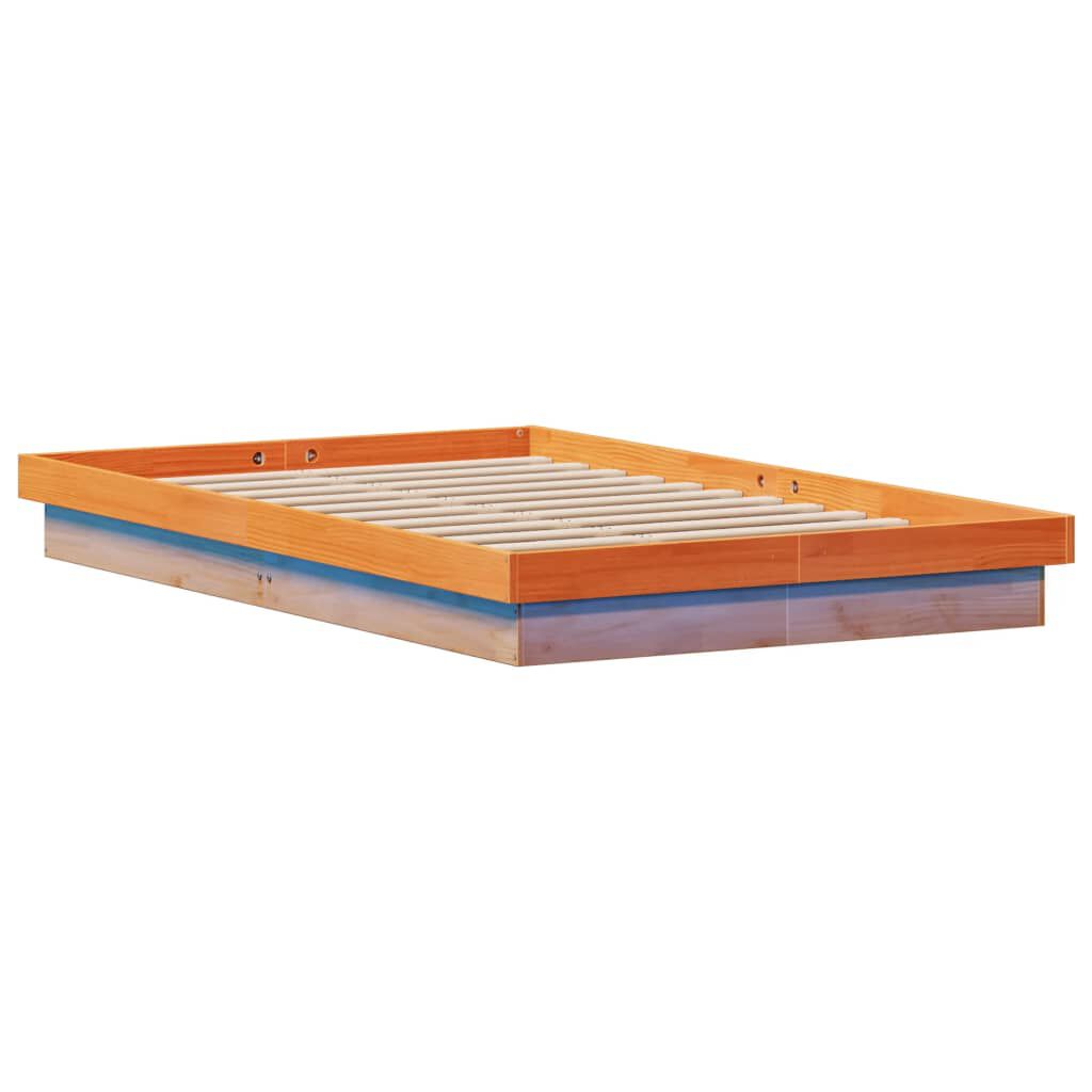 vidaXL Πλαίσιο Κρεβατιού LED Καφέ Κεριού 140x200εκ Μασίφ Ξύλο Πεύκου