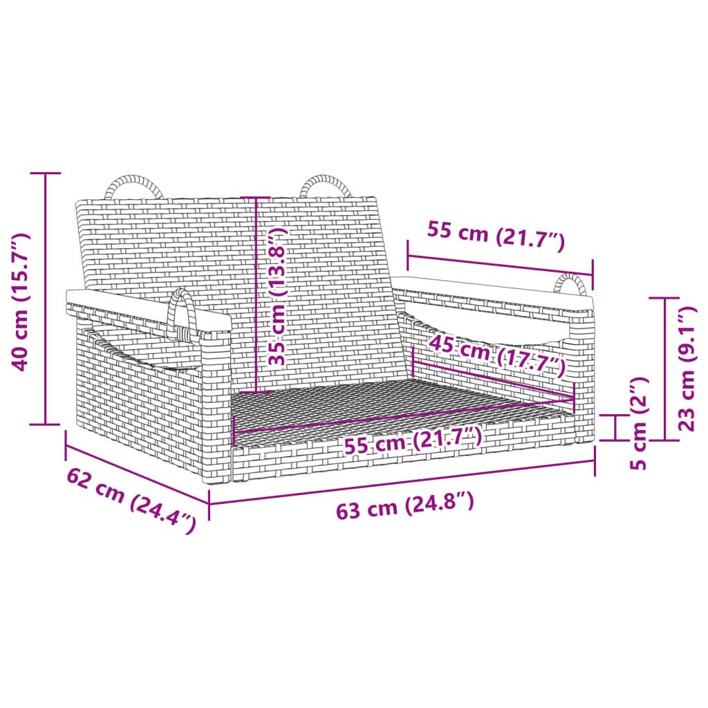 vidaXL Παγκάκι Κούνια Μαύρο 63 x 62 x 40 εκ. από Συνθετικό Ρατάν