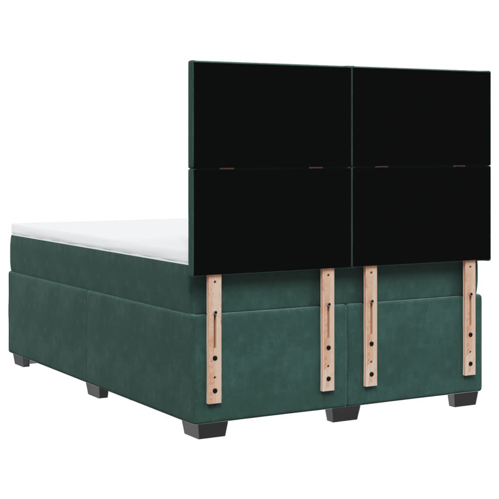 vidaXL Κρεβάτι Boxspring με Στρώμα Σκούρο Πράσινο 140x190εκ. Βελούδινο