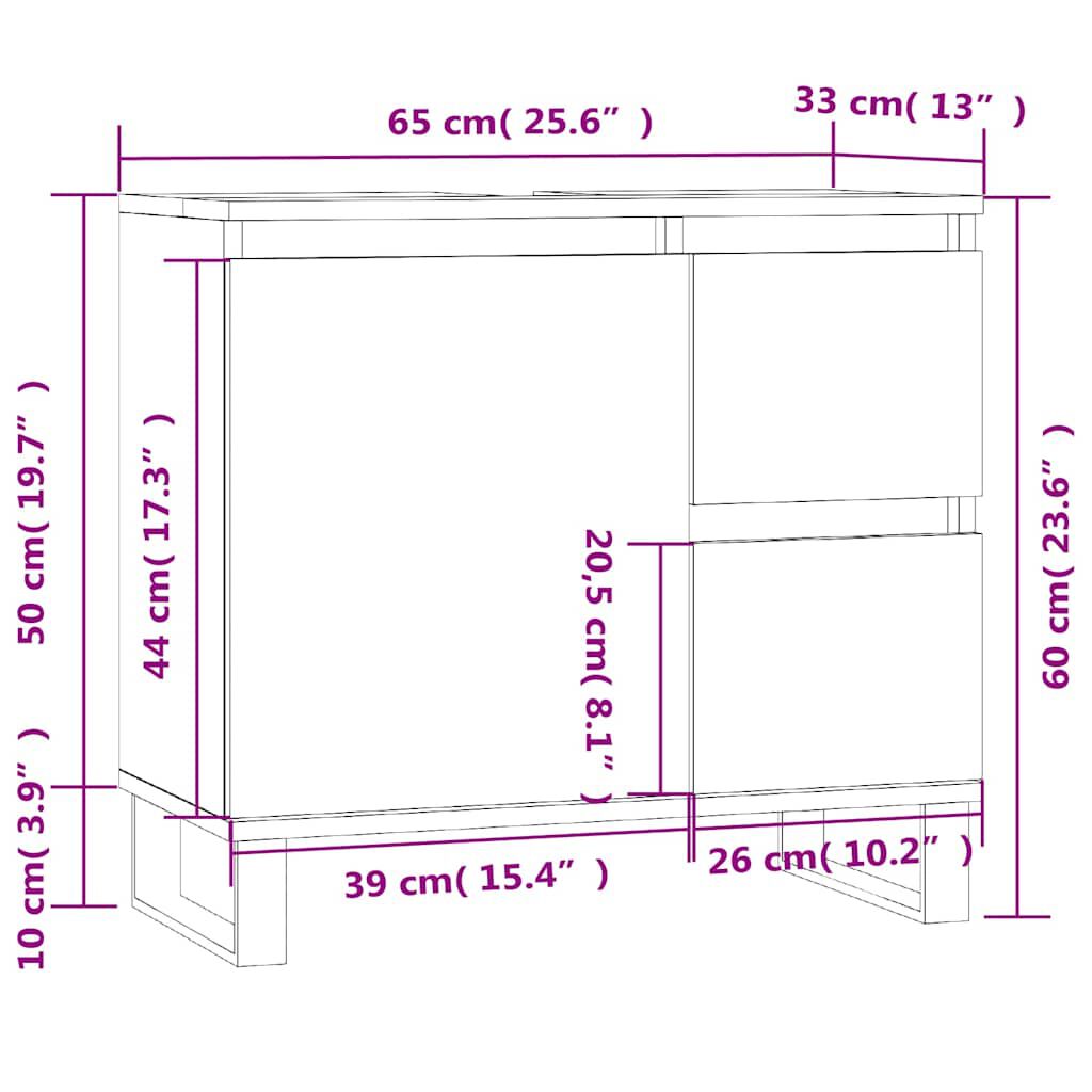 vidaXL Ντουλάπι Μπάνιου Γκρι Sonoma 65x33x60 εκ. Επεξεργασμένο Ξύλο