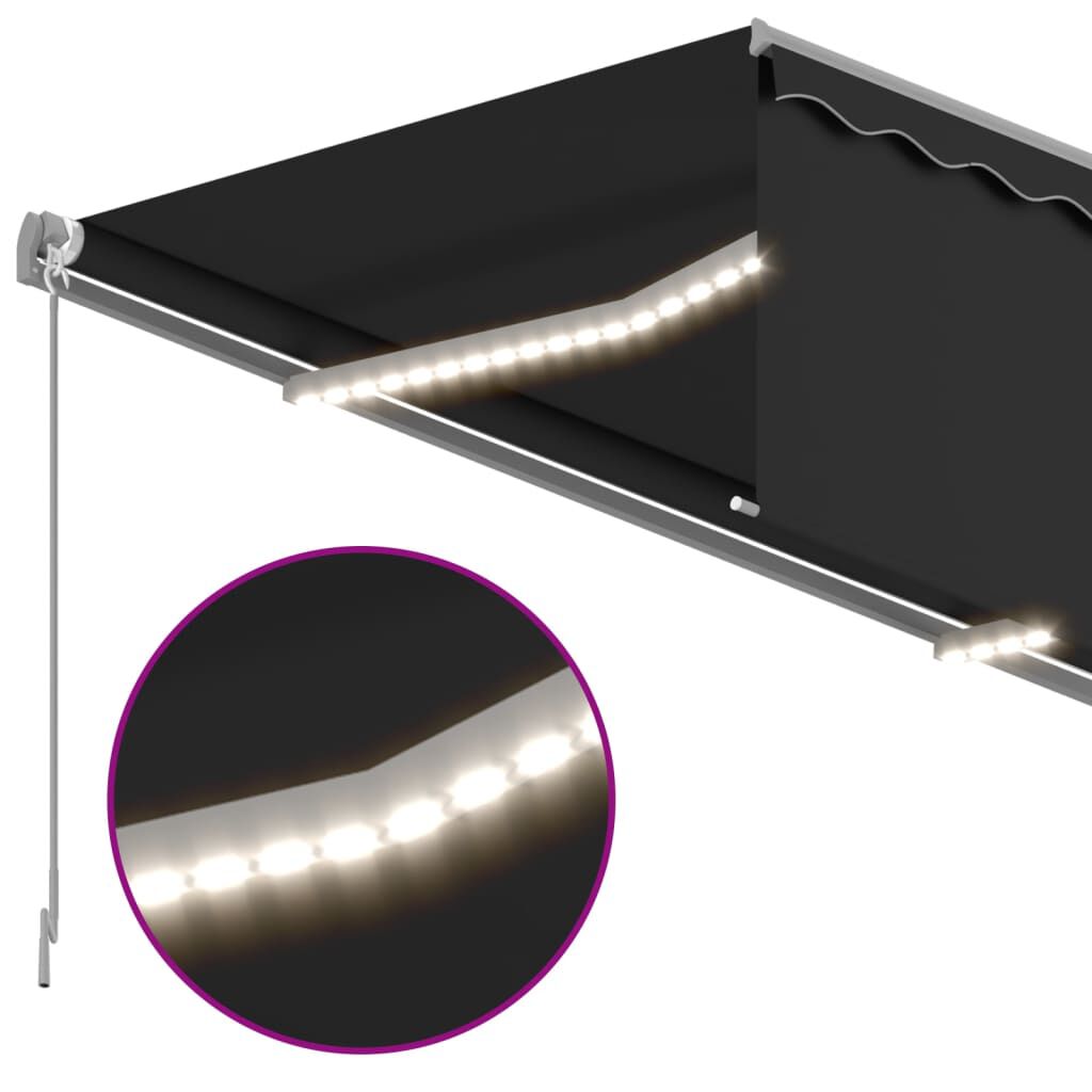 vidaXL Τέντα Συρόμενη Χειροκίνητη με Σκίαστρο & LED Ανθρακί 4,5 x 3 μ.