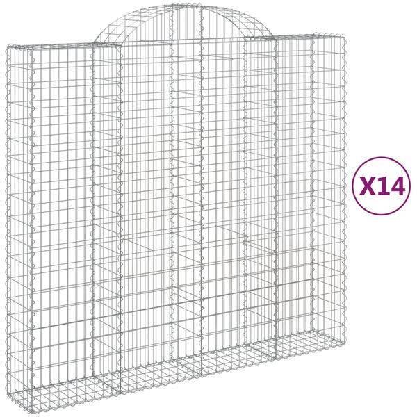 vidaXL Συρματοκιβώτια Τοξωτά 14 τεμ. 200x50x180/200 εκ. Γαλβαν. Ατσάλι