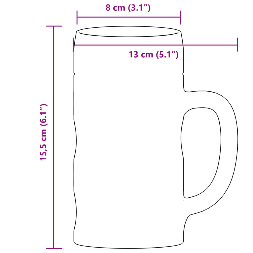 vidaXL Κούπα Μπίρας με Λαβή Γυάλινη 6 Τεμ. 500 ml