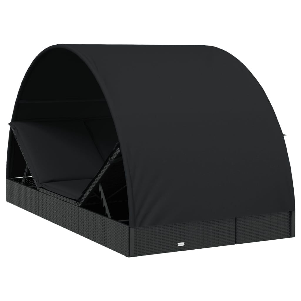 vidaXL Ξαπλώστρα 2 Ατόμων Στρογγ Οροφή Μαύρη 211x112x140εκ Συνθ. Ρατάν