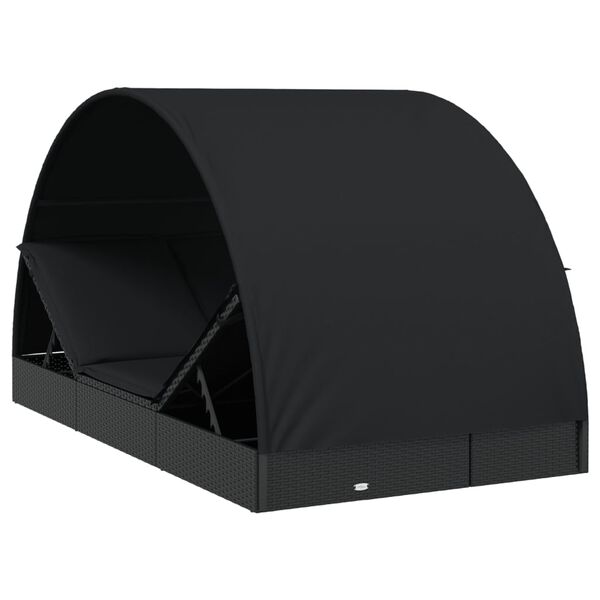 vidaXL Ξαπλώστρα 2 Ατόμων Στρογγ Οροφή Μαύρη 211x112x140εκ Συνθ. Ρατάν
