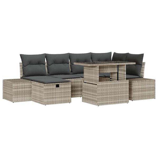 vidaXL Σετ Καναπέ Κήπου 7 pcs Ανοιχτό γκρι συνθετικό ρατάν