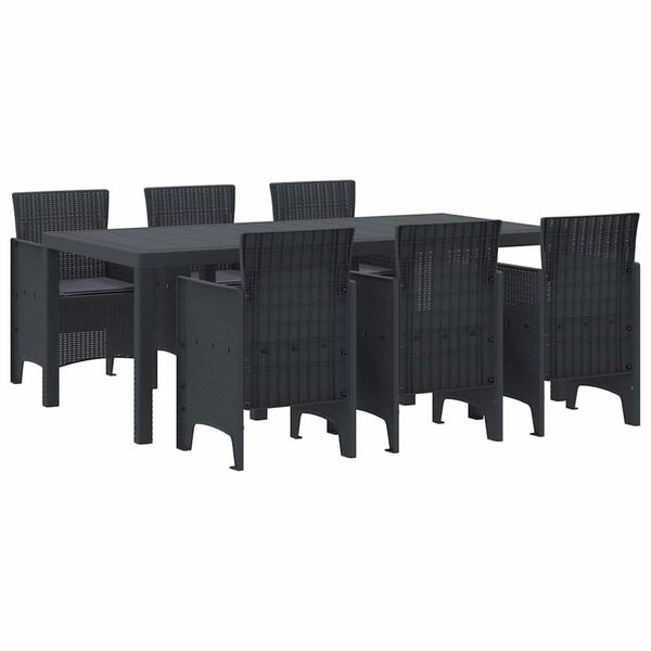 vidaXL Σέτ φαγητού για κήπο 7 pcs Ανθρακί Rattan Polt