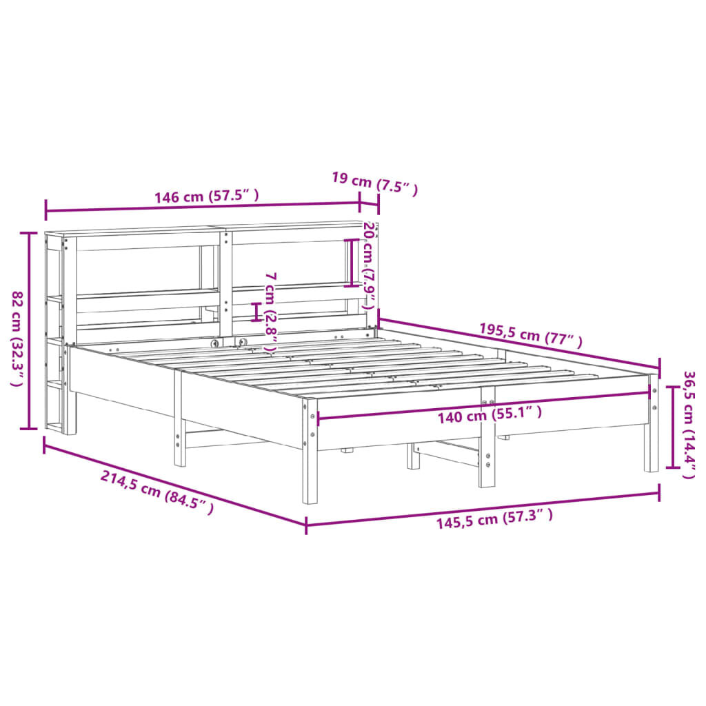 vidaXL Σκελετός Κρεβατιού Χωρίς Στρώμα Καφέ 140x190 Μασίφ Ξύλο Πεύκου