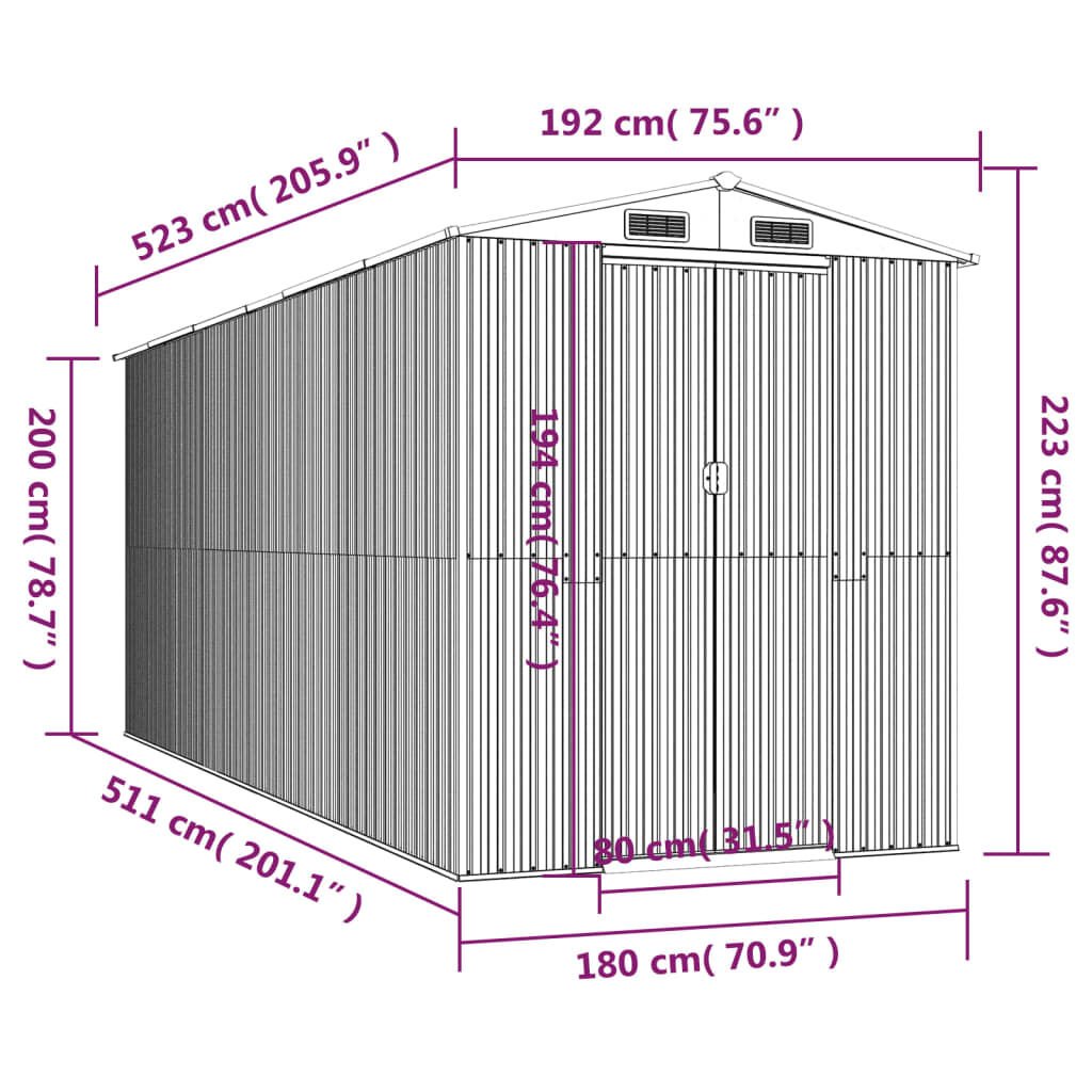 vidaXL Αποθήκη Κήπου Σκούρο καφέ 192x523x223 εκ. Γαλβανισμένο Ατσάλι