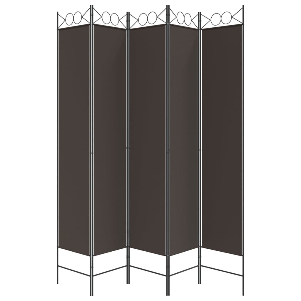 vidaXL Διαχωριστικό Δωματίου με 5 Πάνελ Καφέ 200x220 εκ. από Ύφασμα