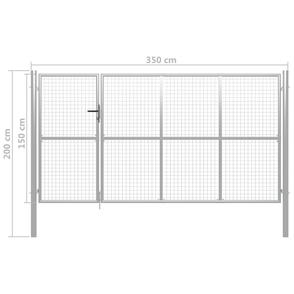 vidaXL Πόρτα Περίφραξης Κήπου Ασημί 350 x 150 εκ. Ατσάλινη