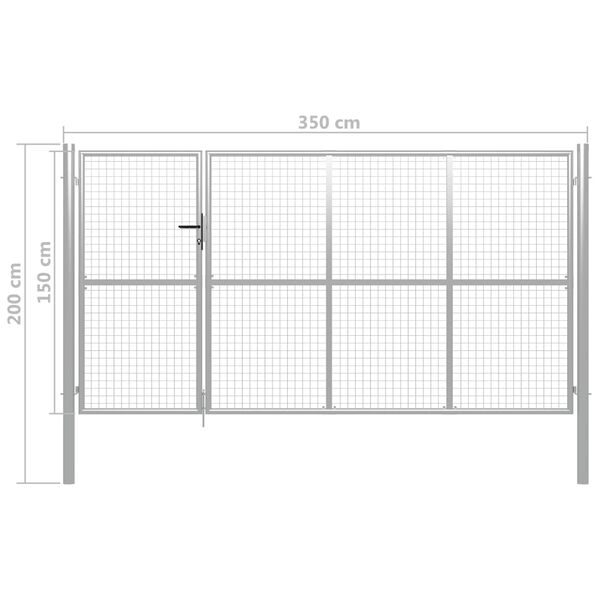 vidaXL Πόρτα Περίφραξης Κήπου Ασημί 350 x 150 εκ. Ατσάλινη