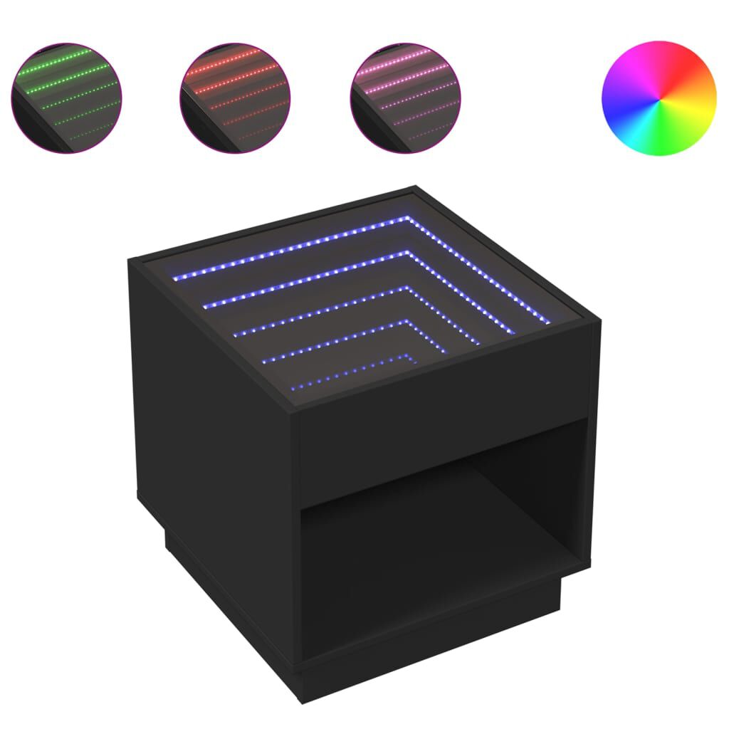 vidaXL Τραπεζάκι Σαλονιού Infinity LED Μαύρο 50x50x50 εκ.